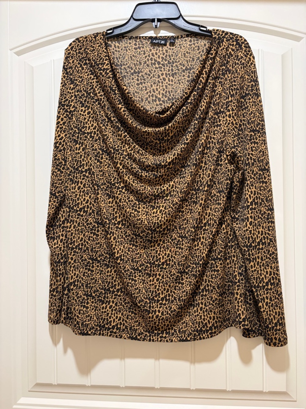Apt. 9 Leopard Print Drape Neck Long Sleeve Top - Tan/Black